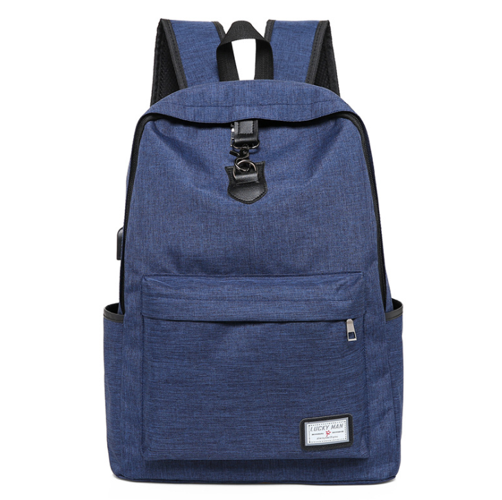 A navy blue backpack with a front pocket