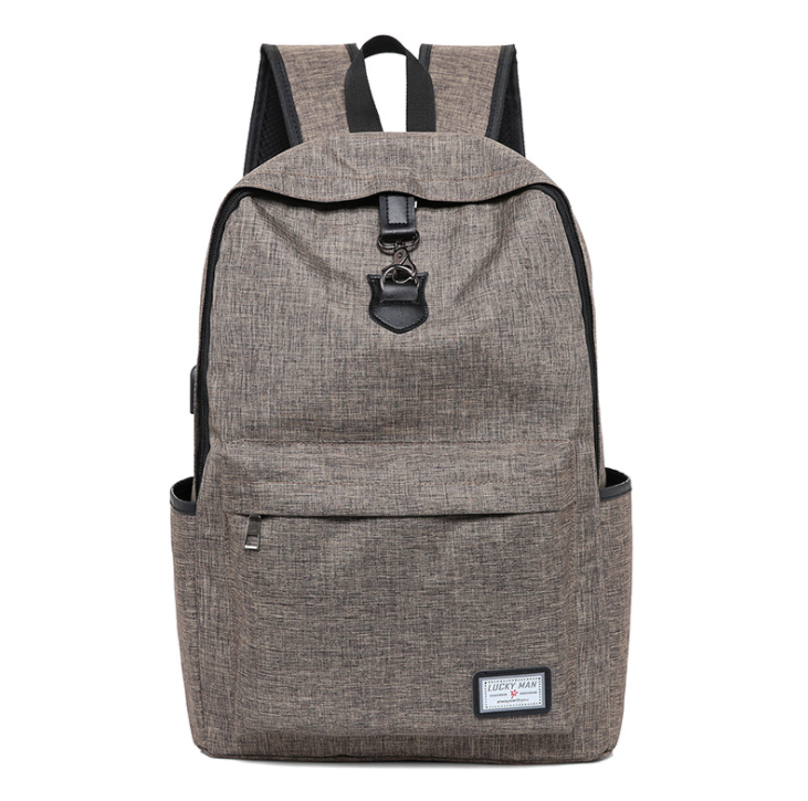 A textured wood brown backpack with a front pocket