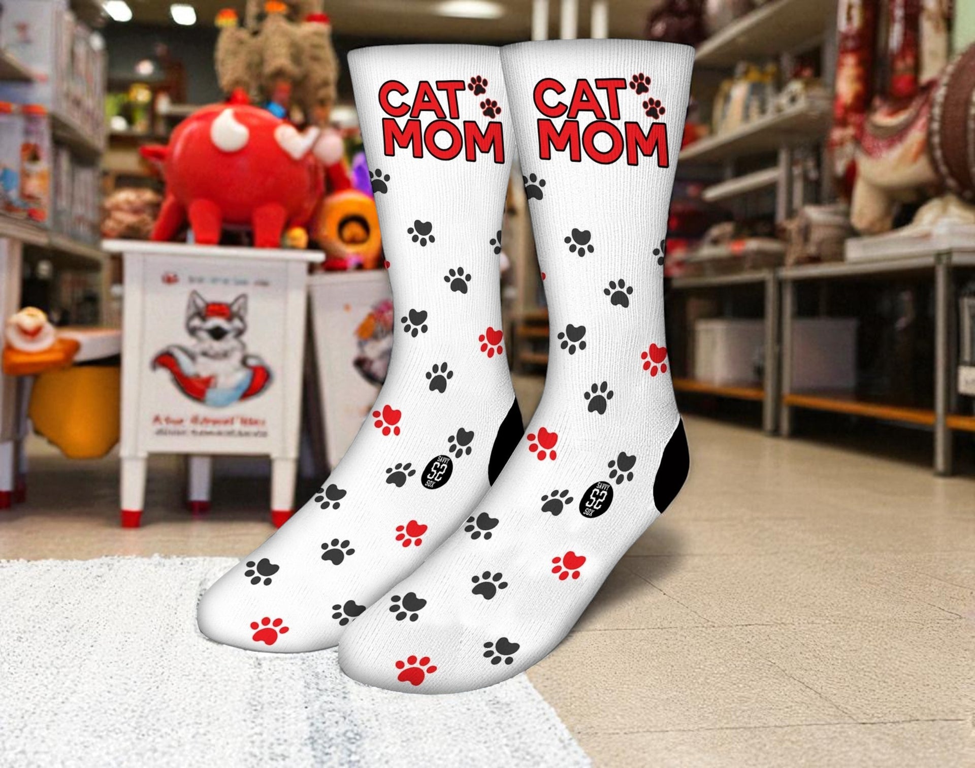 Socks - CAT MOM Cute Paw Print Animal