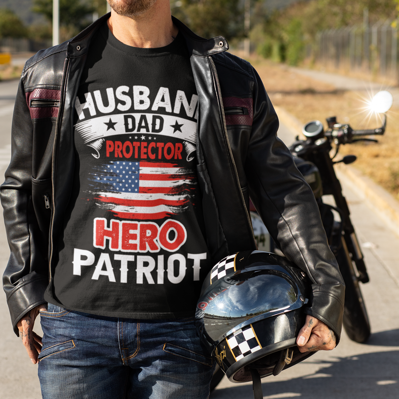 T-Shirt - Husband, Dad, Protector, Hero, Patriot Short Sleeve T Shirt