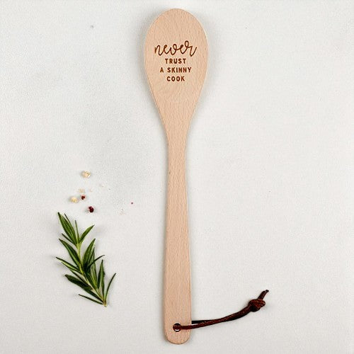 Never Trust A Skinny Cook Wooden Cooking Spoon in Canvas Gift Bag