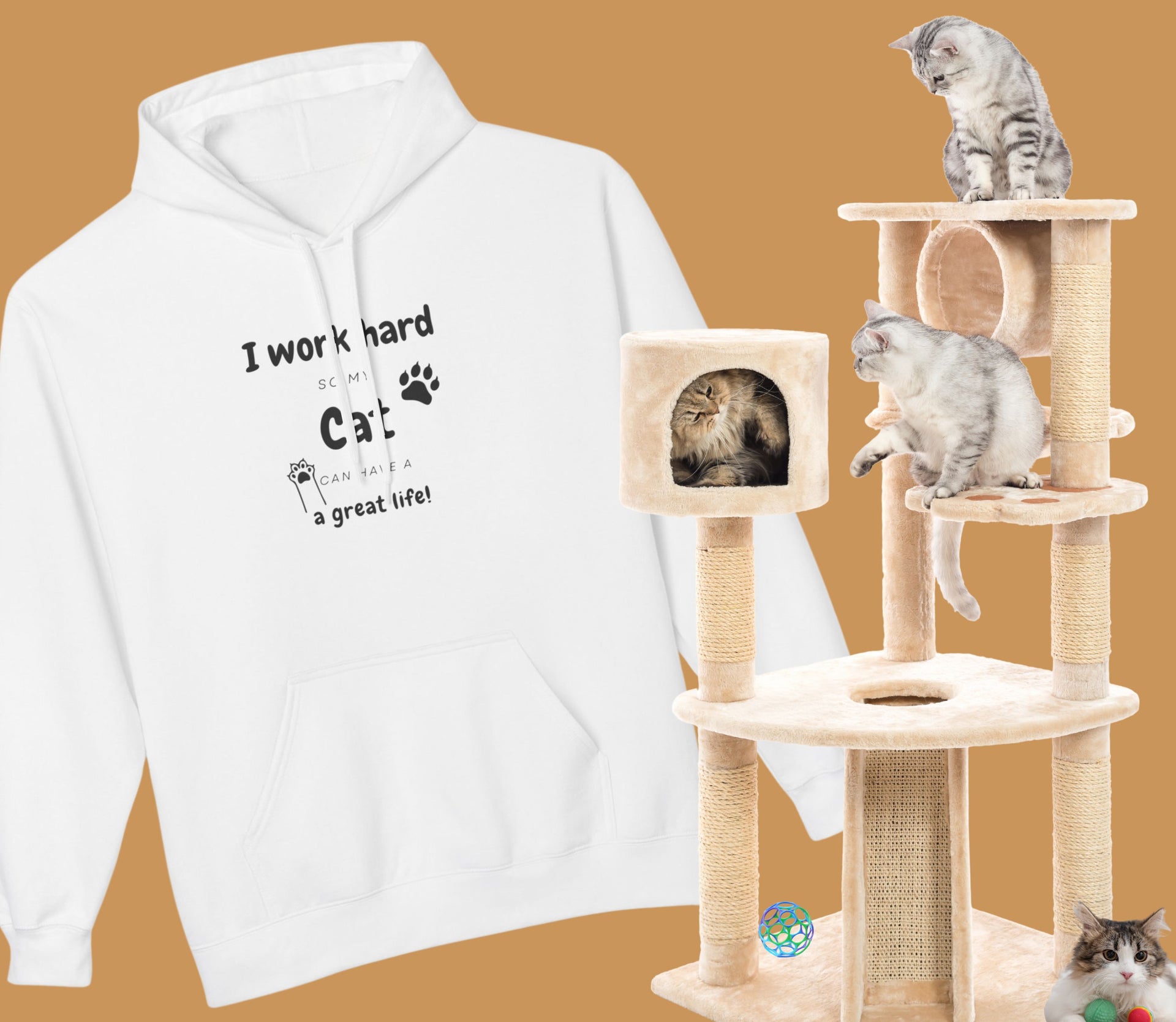 Cat Lover's Softstyle Fleece Hoodie - "I Work Hard to Support My Cat"