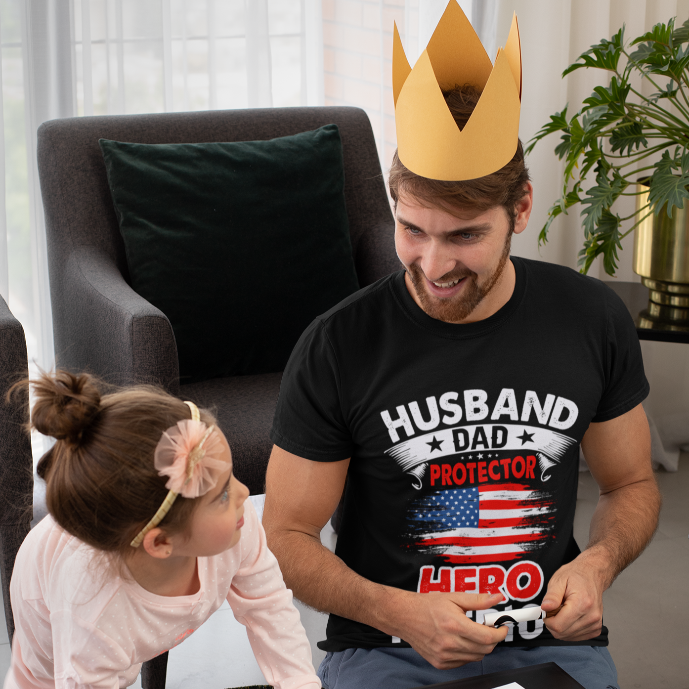 T-Shirt - Husband, Dad, Protector, Hero, Patriot Short Sleeve T Shirt