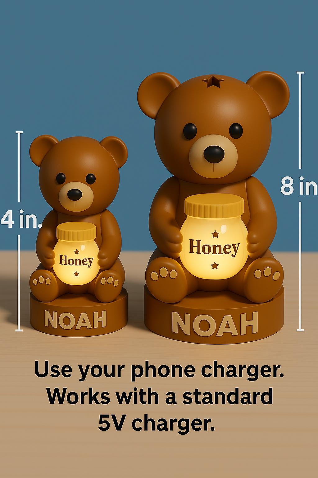 Personalized Teddy Bear Night Light – Custom Baby Room Decor Gift