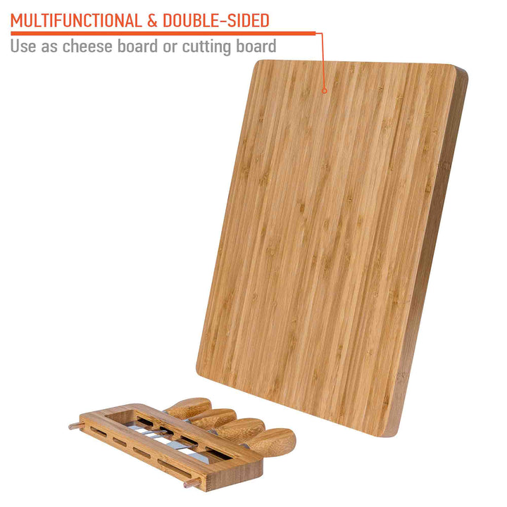 Wooden cutting board with knife holder on a white background