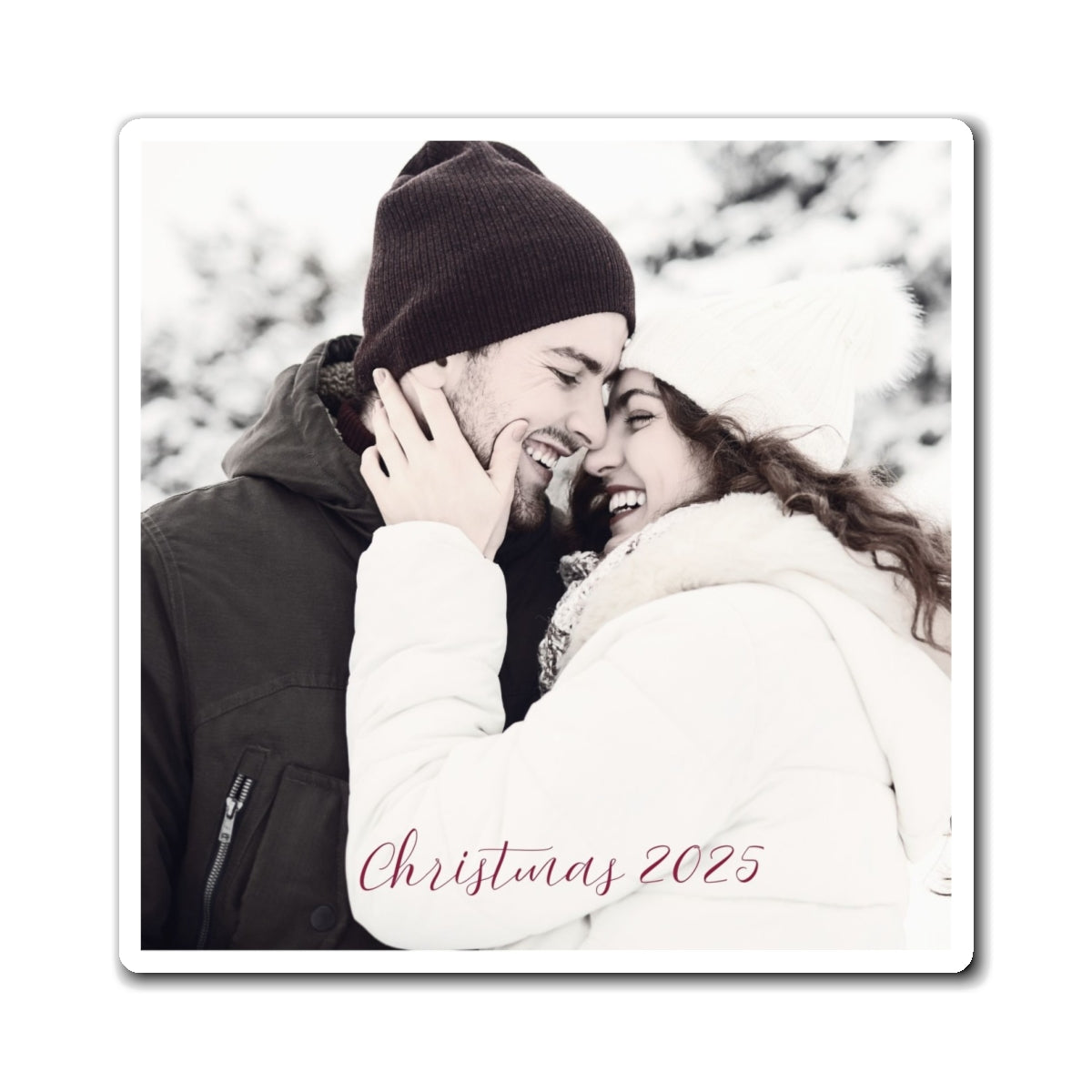 Couple embracing outdoors with 'Christmas 2025' text