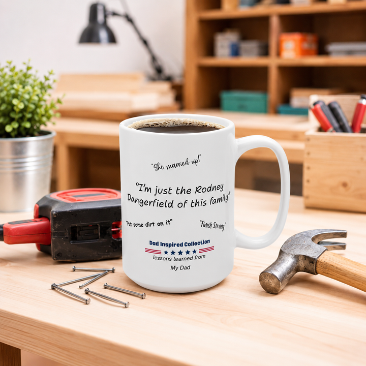 Personalized quotes mug featuring humorous sayings, perfect for gifts celebrating dads and their memorable phrases.