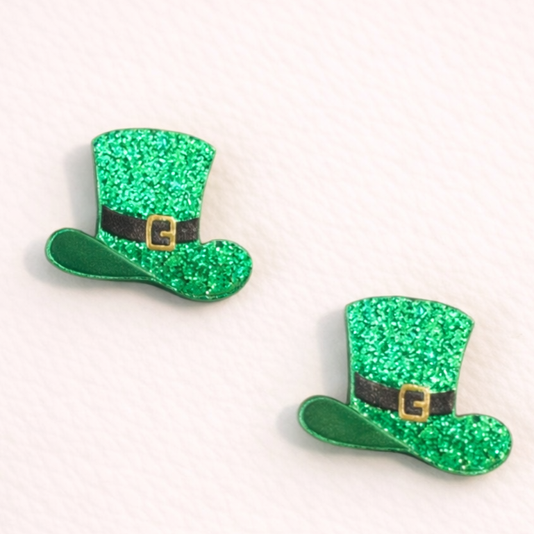 Earrings sparkle leprechaun hat St Patrick’s Day jewelry