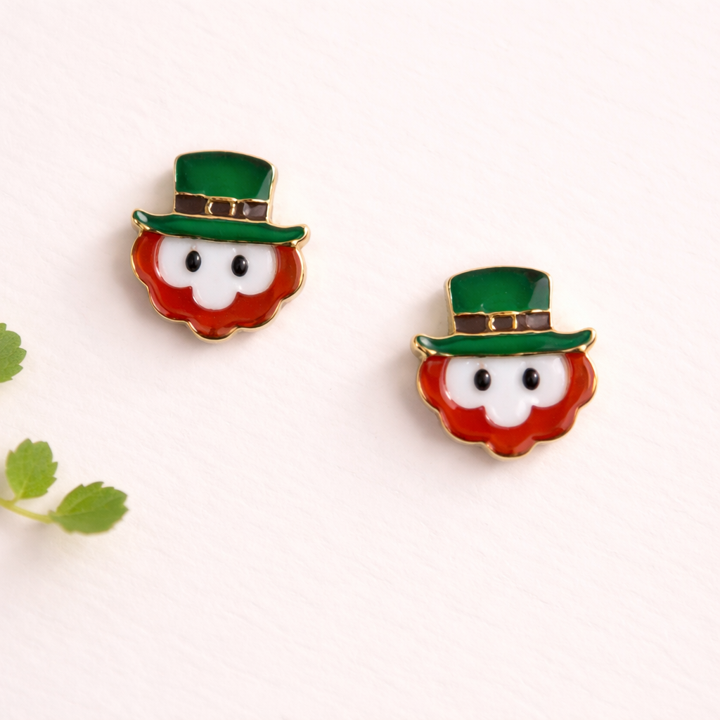 Earrings leprechaun face St Patrick’s Day earrings green hat red beard