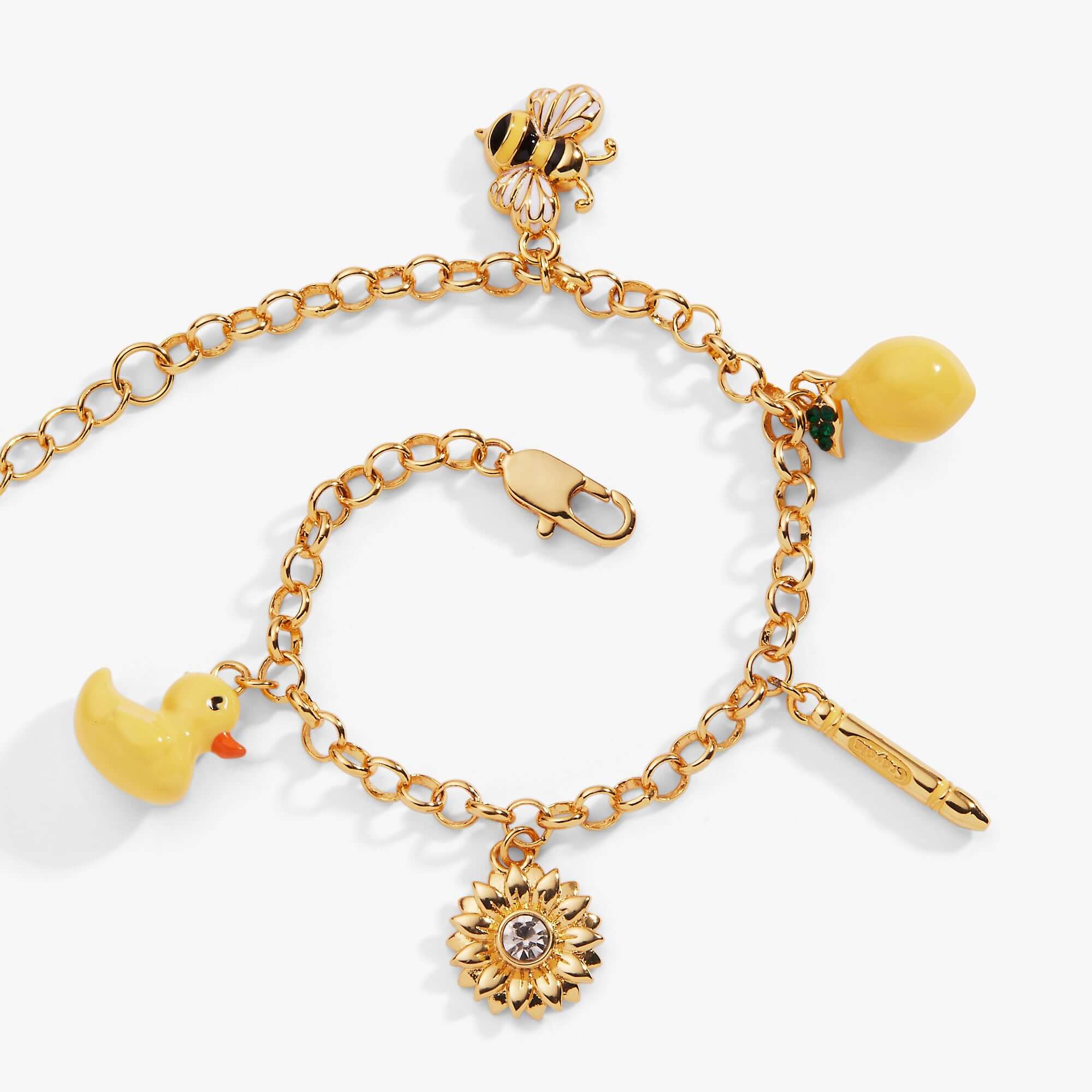 Crayola charm bracelet with duck sunflower bee featuring colorful charms and a cheerful design.
