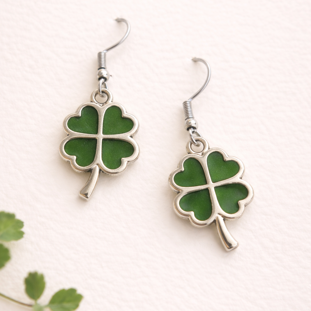 Earrings - Four Leaf Clover – Lucky Shamrock Dangle – St. Patrick’s Day Jewelry
