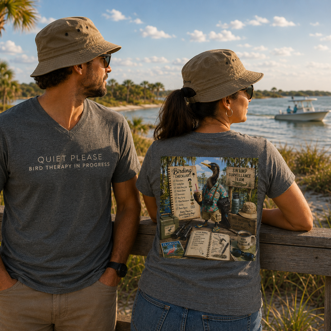 Birding Regional V-Neck T-Shirt | Animated "Bird Therapy" Shirts That Give Back