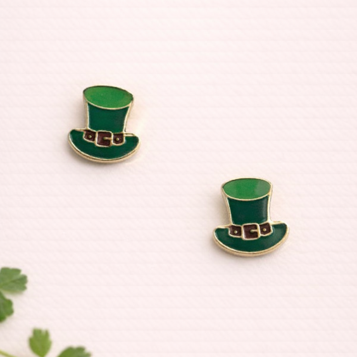 Luck O the Irish leprechaun hat earrings