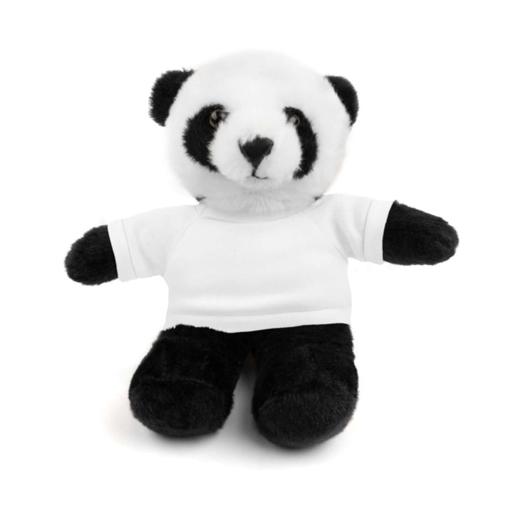 Plush panda bear wearing a white shirt on a white background