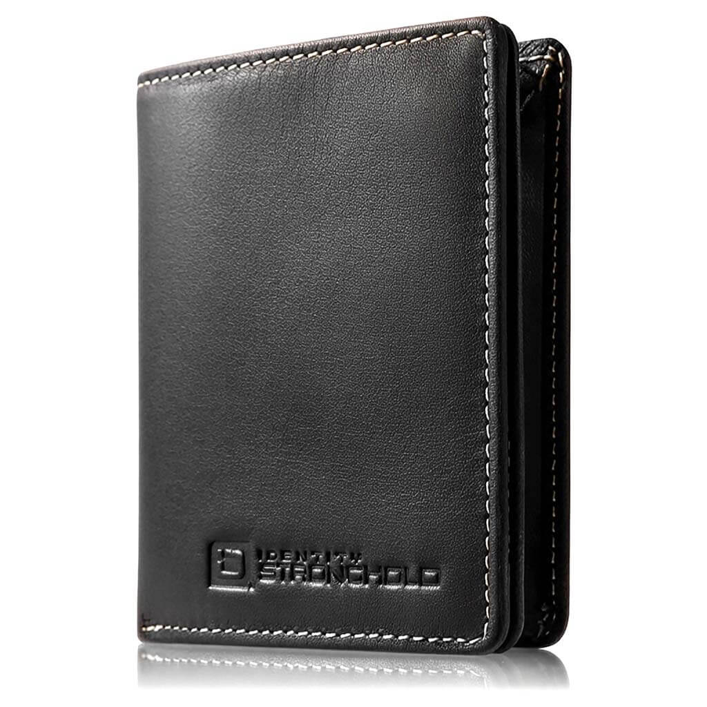 RFID bifold leather wallet in sleek black design, showcasing premium craftsmanship and minimalist style.