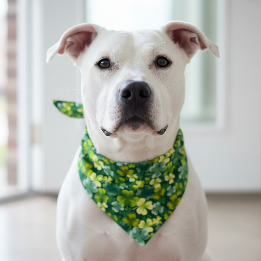 Festive green dog bandana for St. Patrick’s Day