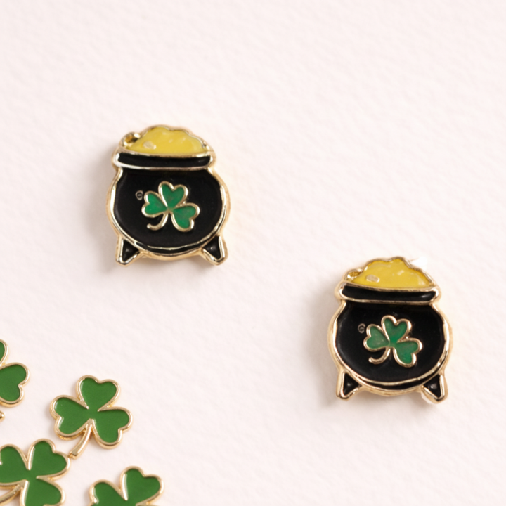 Earrings shamrock pot of gold Irish holiday earrings