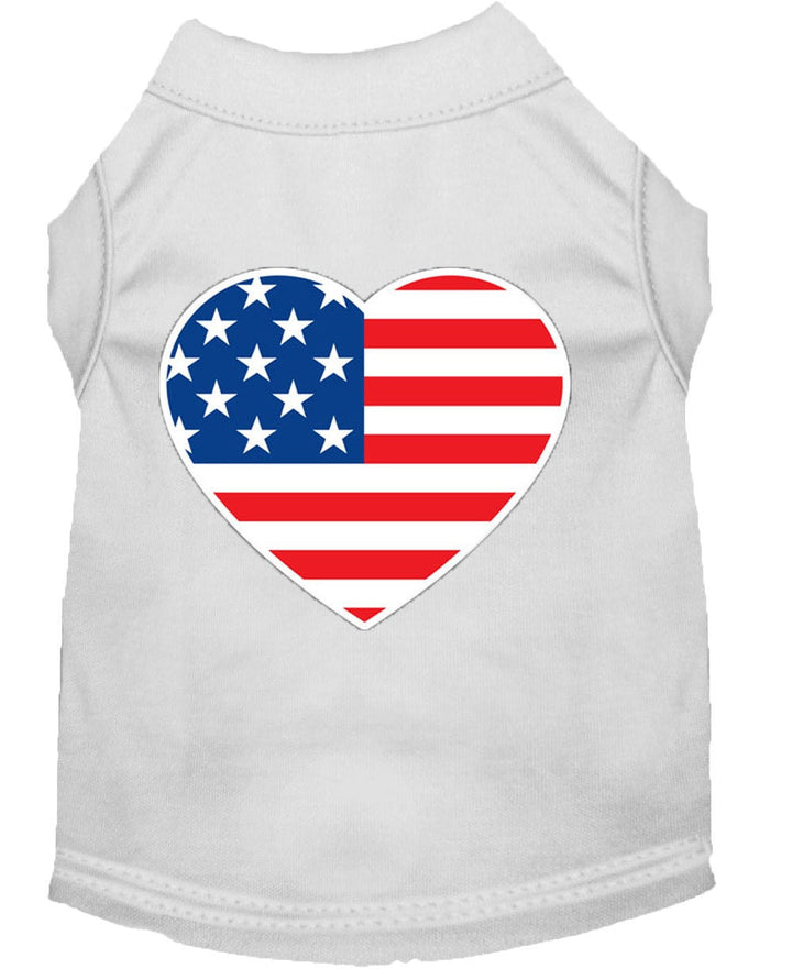 Pet tank top with American flag heart design on a white background