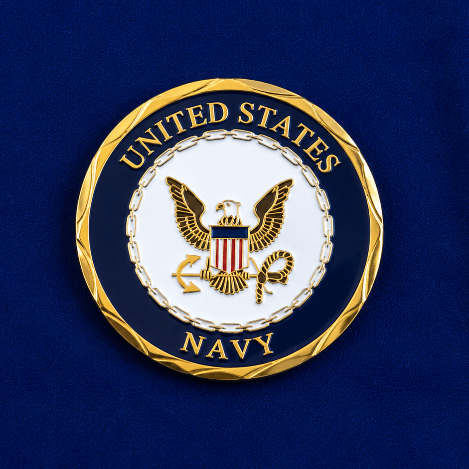 United States Navy emblem on a blue background for custom HFSN desk set