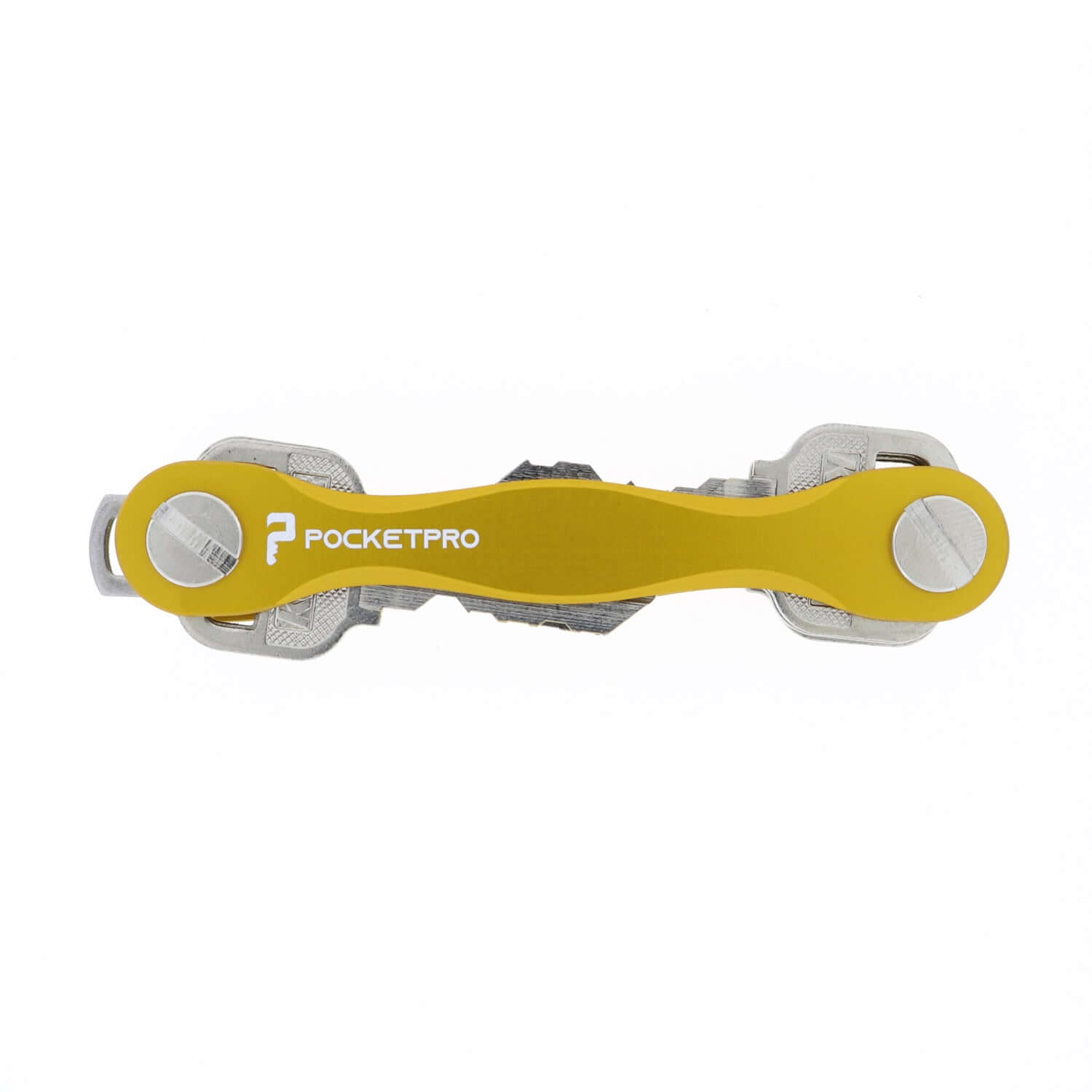 Yellow PocketPro Edge slim aluminum key organizer holding multiple keys in compact quiet pocket-friendly design