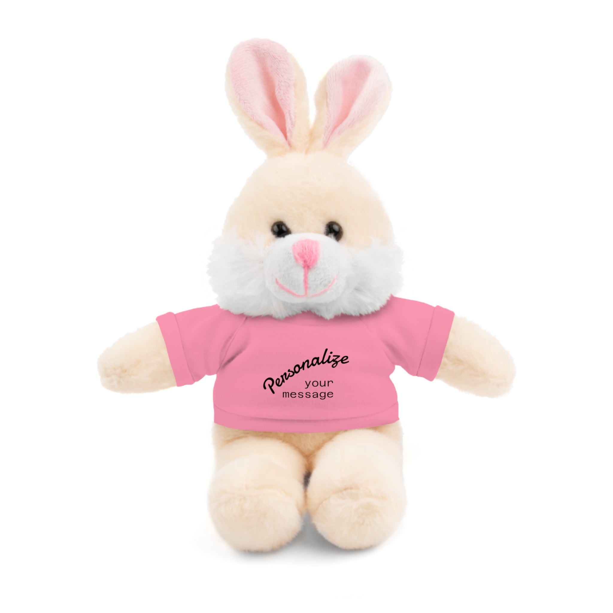 Personalized stuffed animal gift soft bunny plush toy with customizable T-shirt for gifting.