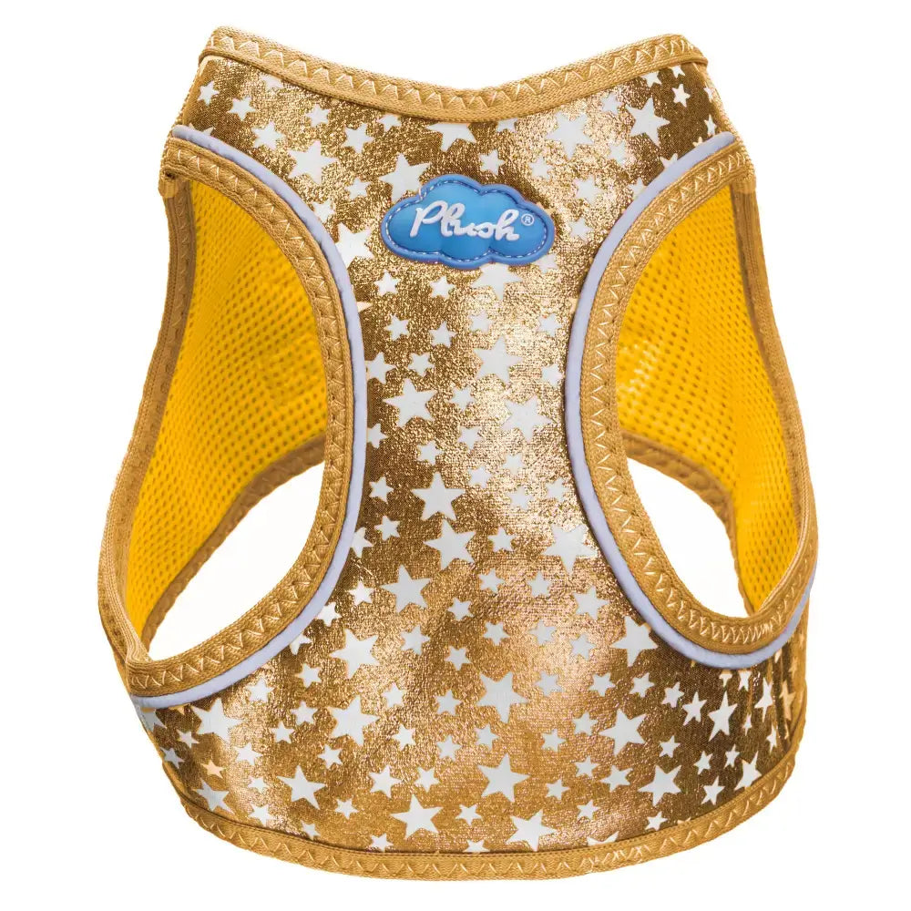 gold glow in the dark star dog harness step in plush dog harness