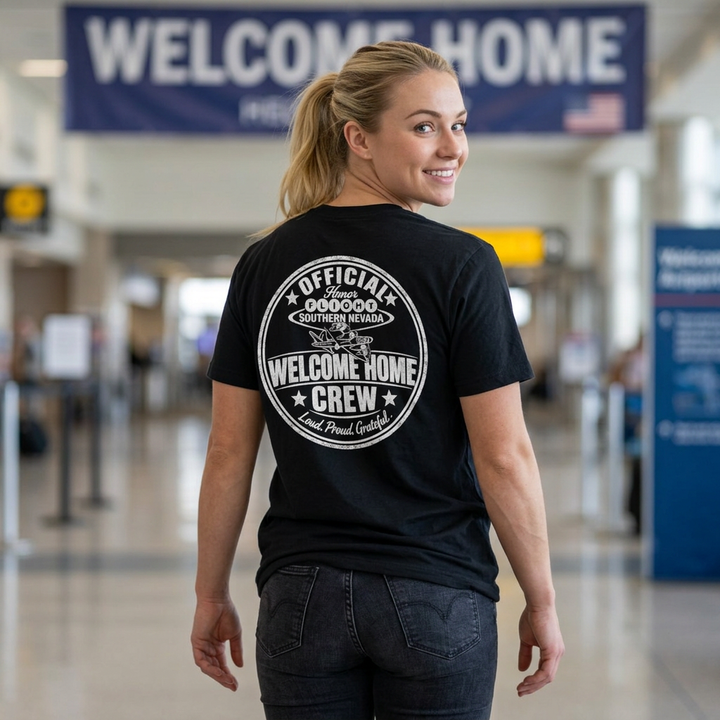 Black HFSN Welcome Home supporter T-Shirt for welcoming Honor Flight Veterans home