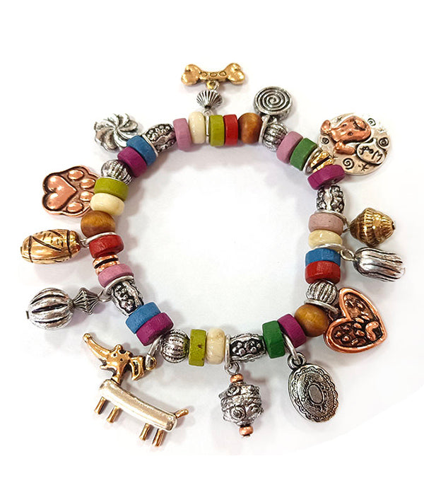 Bracelet - Vintage Metal Multi Charm And Bead Mix