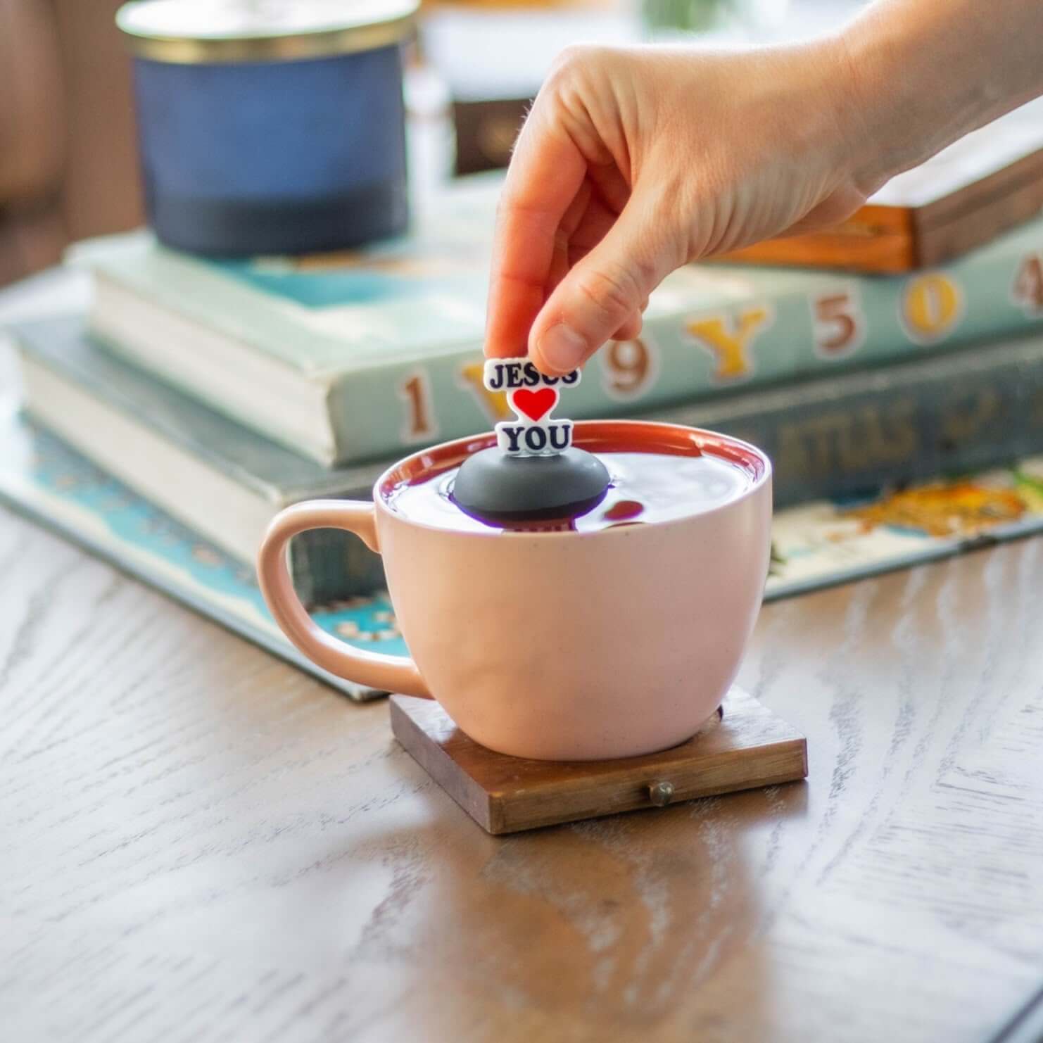 loose leaf tea brewing with Jesus loves you tea infuser