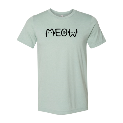 Meow cat graphic design for cat lovers, cat moms, cat dads, and feline enthusiasts, Soft Bella Canvas t-shirt dusty blue