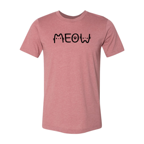 Meow cat graphic design for cat lovers, cat moms, cat dads, and feline enthusiasts, Soft Bella Canvas t-shirt Heather Mauve