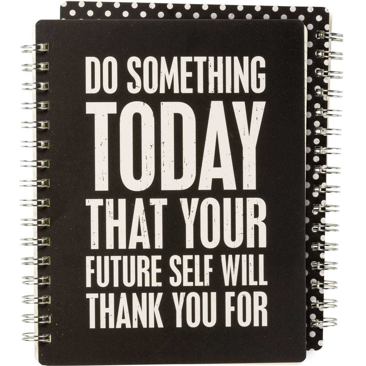 Motivational spiral notebook with quote Do Something Today That Your Future Self Will Thank You For on black cover