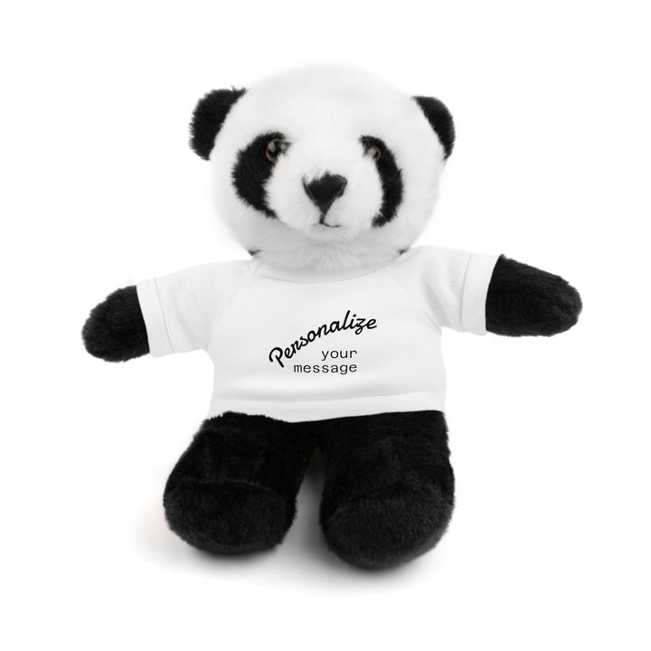Personalized stuffed animal gift - soft panda plush toy with customizable T-shirt.