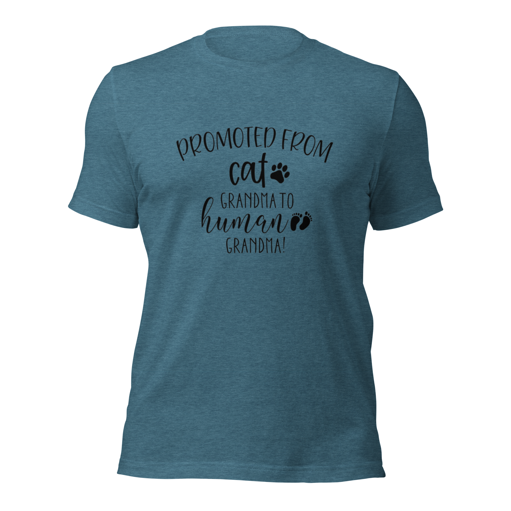 "Promoted From Cat Grandma to Human Grandma" for pregnancy announcements, new grandmas, and cat-loving grandparents-Heather Deep Teal