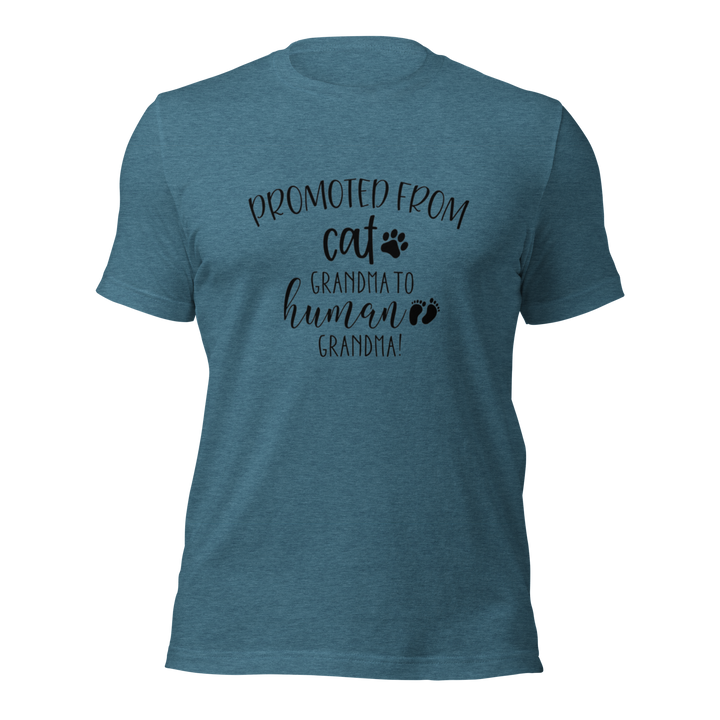 "Promoted From Cat Grandma to Human Grandma" for pregnancy announcements, new grandmas, and cat-loving grandparents-Heather Deep Teal
