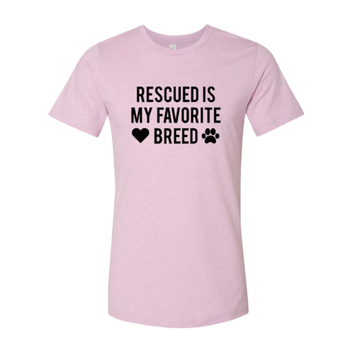 Rescued Is My Favorite Place T-Shirt in pink with black text and graphic design, celebrating rescued pets.