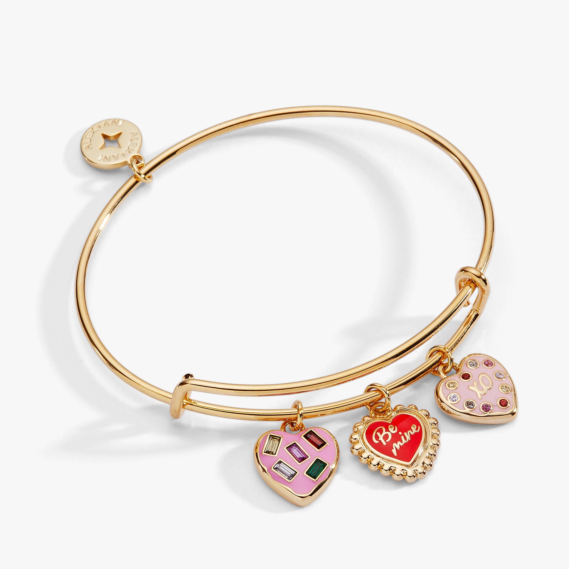 Be mine heart multi charm bangle gold bracelet