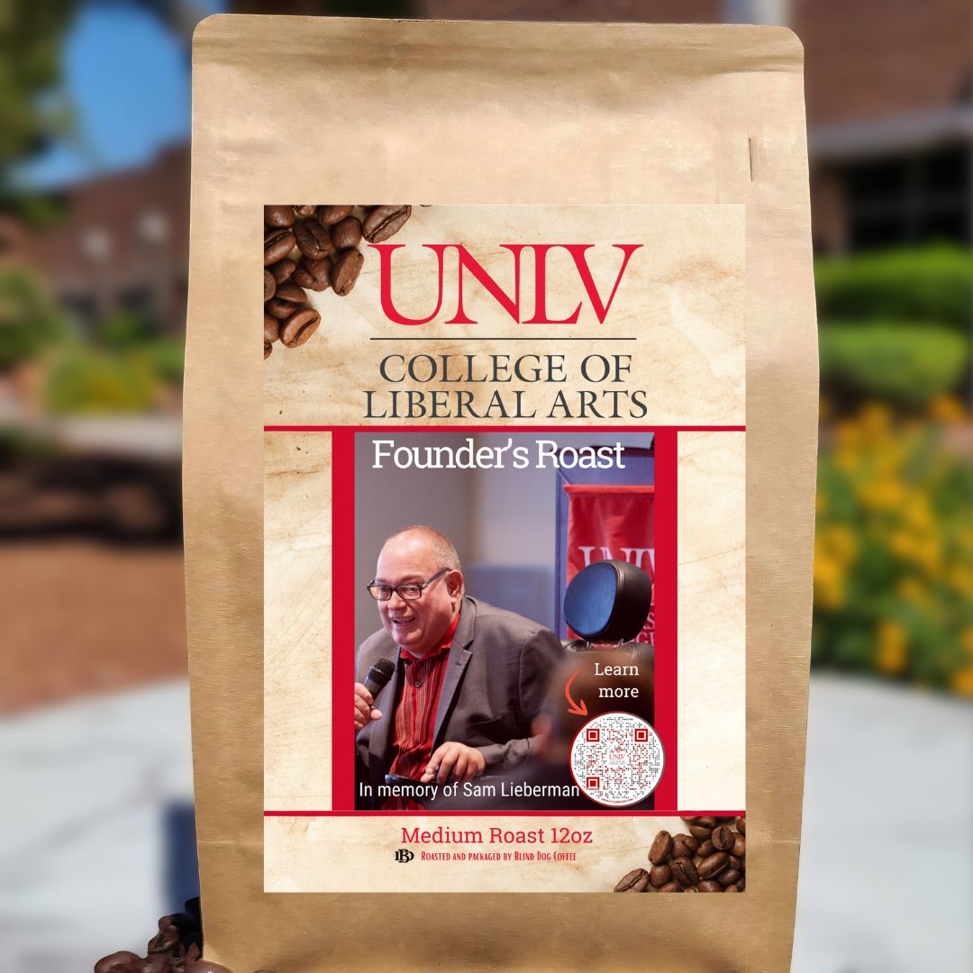 UNLV College of Liberal Arts Founder’s Roast coffee, 12 oz medium roast bag featuring tribute to Sam Lieberman, custom university-branded coffee supporting education and community programs.

👉 Optimized for: